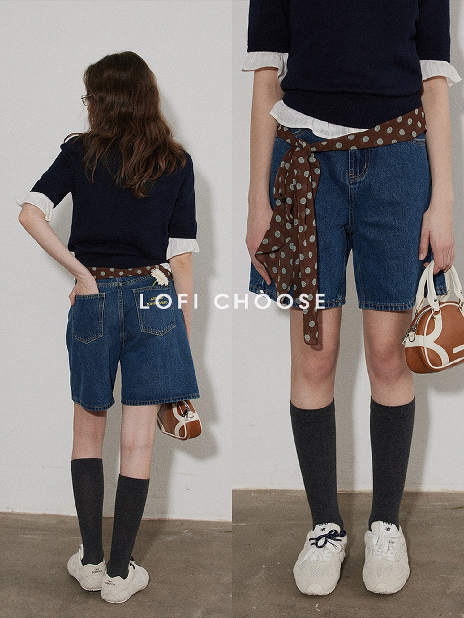 Lofi choose Washed High Waist Loose Fit Micro Stretch Women Casual Blue White Denim Shorts