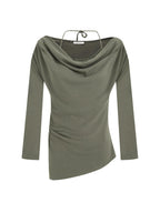 unspoken Breathable Soft Viscose Blend Slim Knit Long Sleeve Boat Neck Workwear Blouses