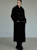 unspoken Thick Double Breasted Commuter Straight Fit Women Black Polyester Long Coats