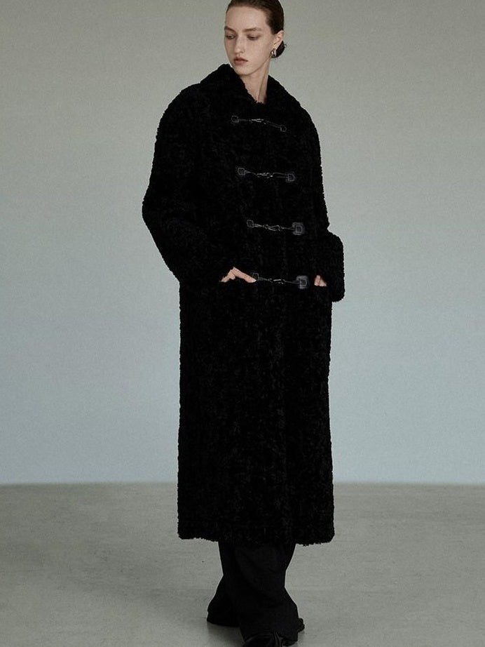 unspoken Thick Double Breasted Commuter Straight Fit Women Black Polyester Long Coats
