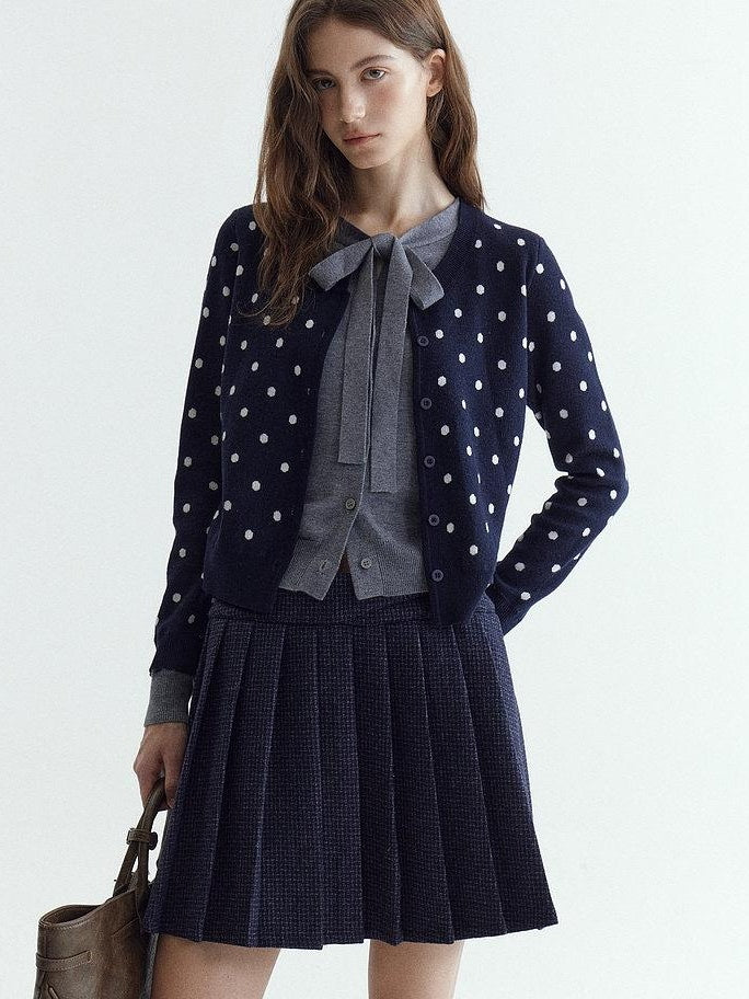 fano Slim Fit Polka Dot Button Front Long Sleeve Women Knitwear Tops Cardigans
