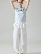 fano Pure Cotton Elastic Waist Loose Korean Office Natural Waist White Straight Pants