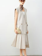 audreyyang Soft Polyester Cotton Blend U Neck Single Button Office Chic Women Vests
