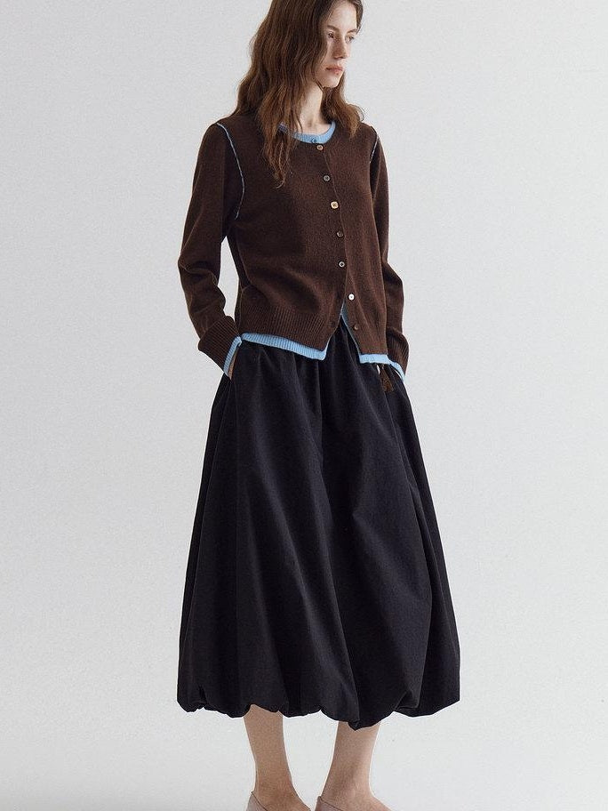 fano Pure Wool Commuter Regular Fit Roundneck Colorblock Women Brown Knit Cardigans