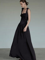 unspoken Sleek Black Spaghetti Strap Slim Fit Office Workwear Women Maxi Dresses