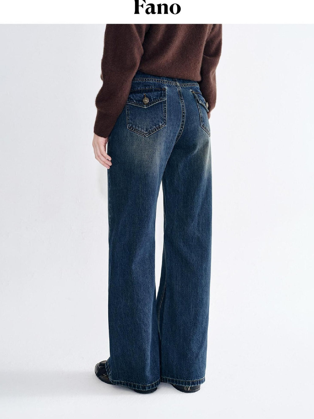 fano Breathable Cotton Wide Natural Waist Plaid Womens Straight Leg Jeans