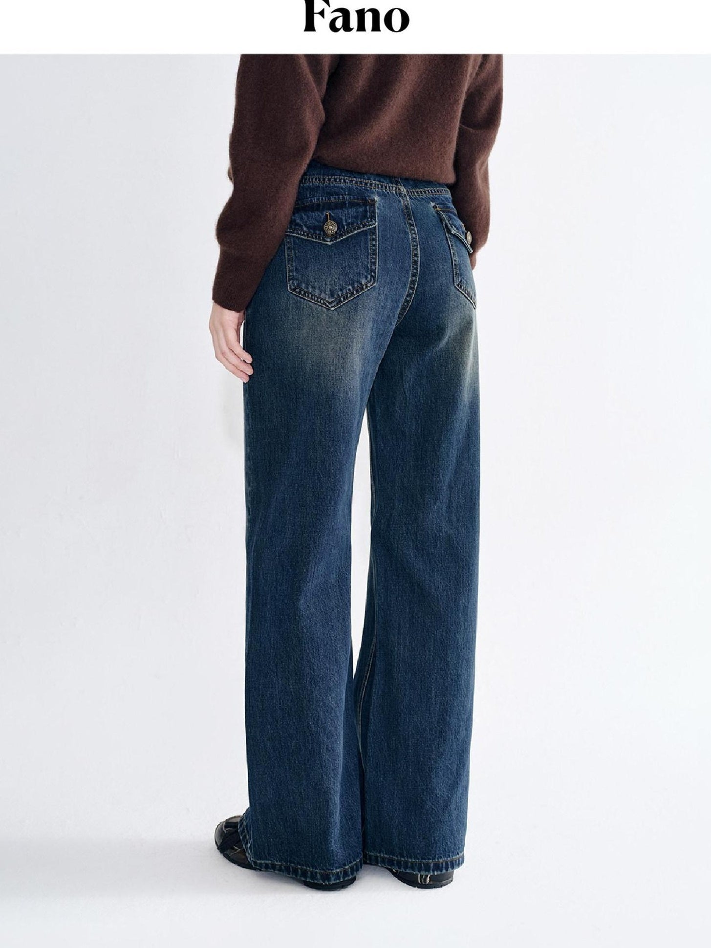 fano Breathable Cotton Wide Natural Waist Plaid Womens Straight Leg Jeans