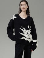 unspoken Thermal Warm Commuter Relaxed Fit V-neck Pullover Black Workwear Knit Sweaters