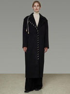 unspoken Sheep Wool Blend 3D Cut Straight Office Black Lapel Long Sleeve Long Coats
