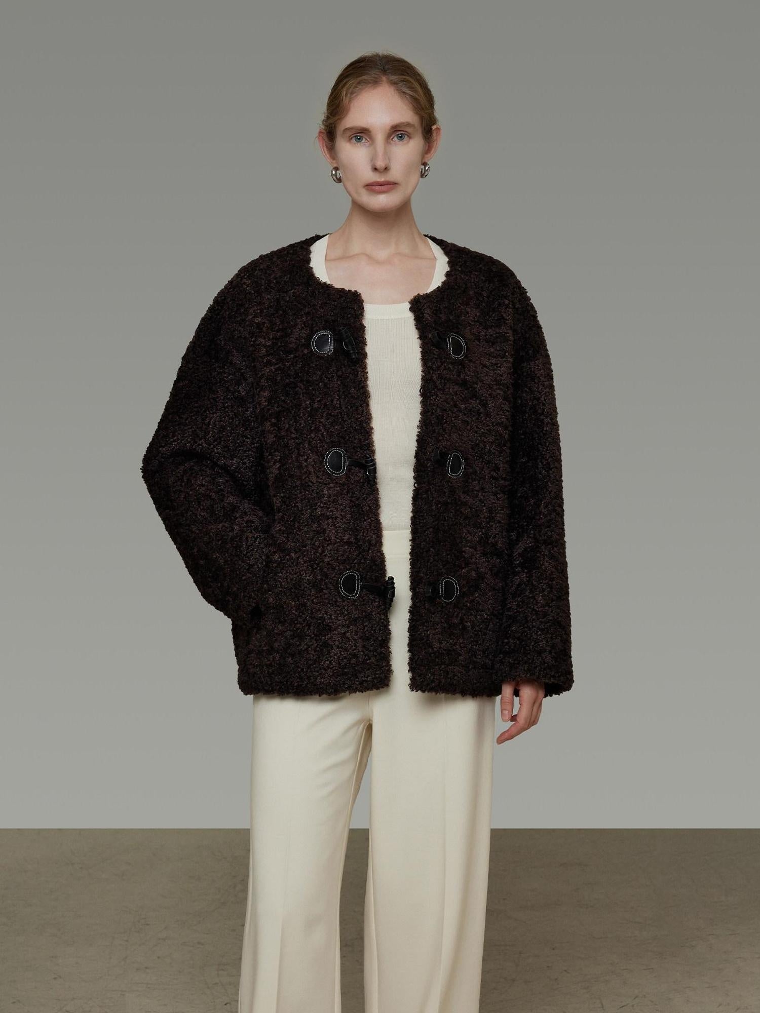 unspoken Warm Fur Lined Minimalist Commuter Loose Fit Brown Women Everyday Short Coat