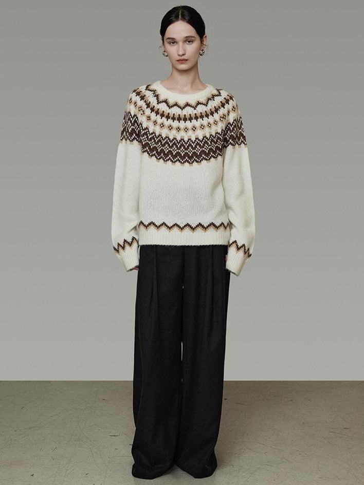unspoken Warm Colorblock Commuter Loose Fit Crew Neck Pullover Knitwear Beige Sweaters