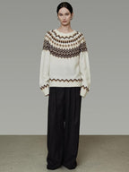 unspoken Warm Colorblock Commuter Loose Fit Crew Neck Pullover Knitwear Beige Sweaters
