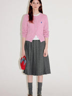 fano Thermal Wool Blend Straight Fit Round Neck Single Button Women Knit Cardigans