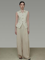unspoken Breathable Polyester Linen Blend Loose Fit Button Front Office Women Vests