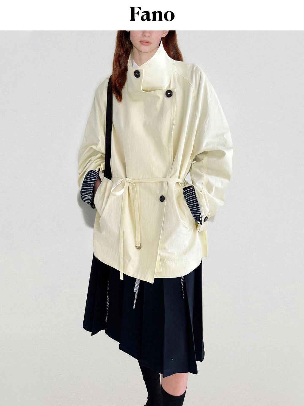 fano Cotton Stand Collar Loose Fit Korean Commuter Women Beige Mid Trench Coats