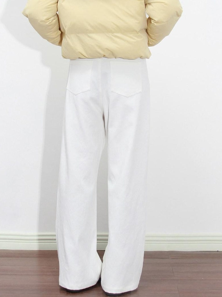 ikyou High Waist Loose Straight Colorfast White Denim Cotton Wide Leg Jeans