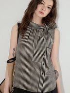 fano Viscose Lyocell Plaid Sleeveless Loose Pullover Korean Workwear Women Blouses
