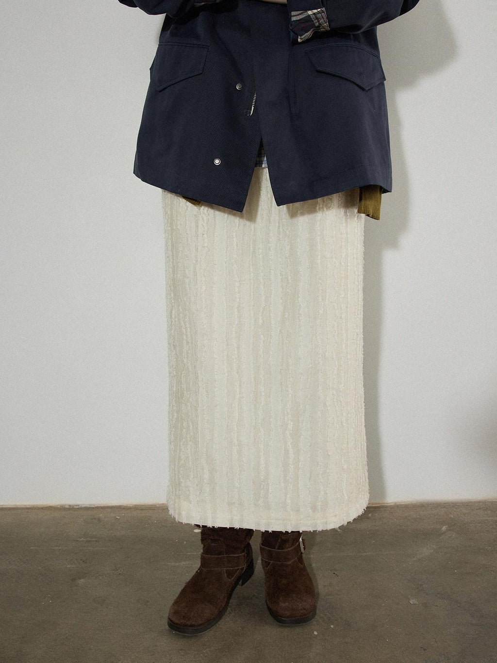 Lofi choose Breathable Lyocell Blend Pleated Loose Commuter Elastic Waist Maxi Skirts