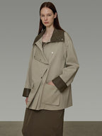 unspoken Pure Cotton Loose Mid Length Single Breasted Women Commuter Khaki Trench Coats