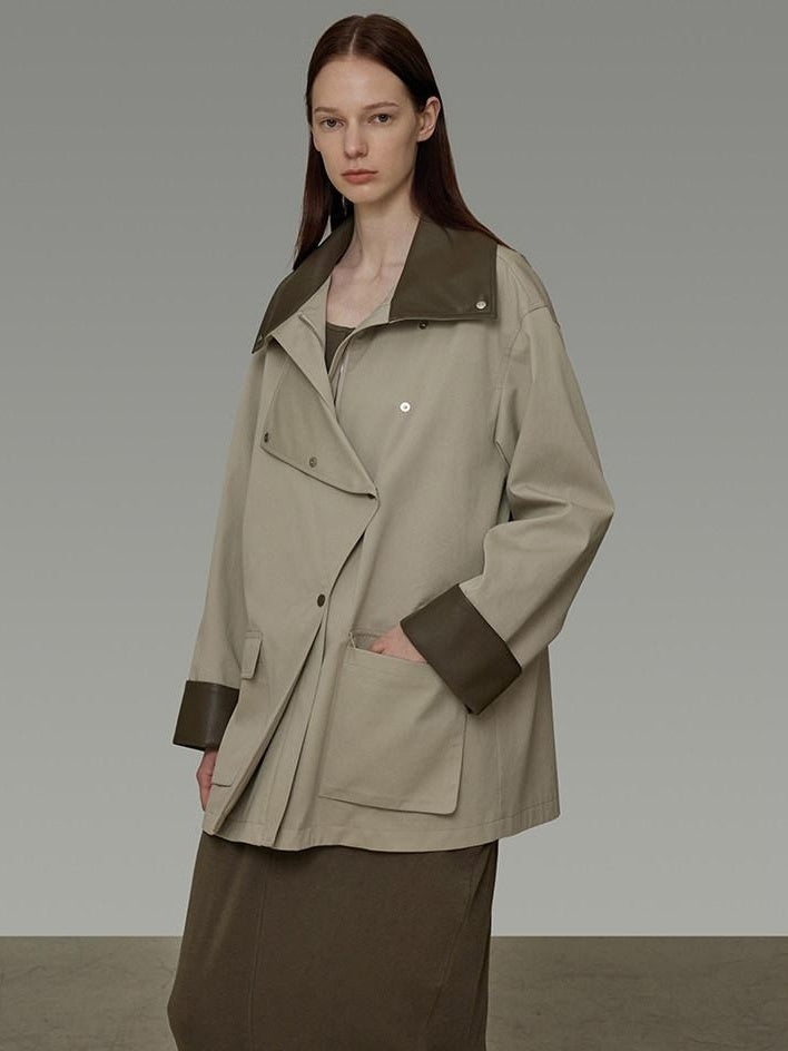 unspoken Pure Cotton Loose Mid Length Single Breasted Women Commuter Khaki Trench Coats