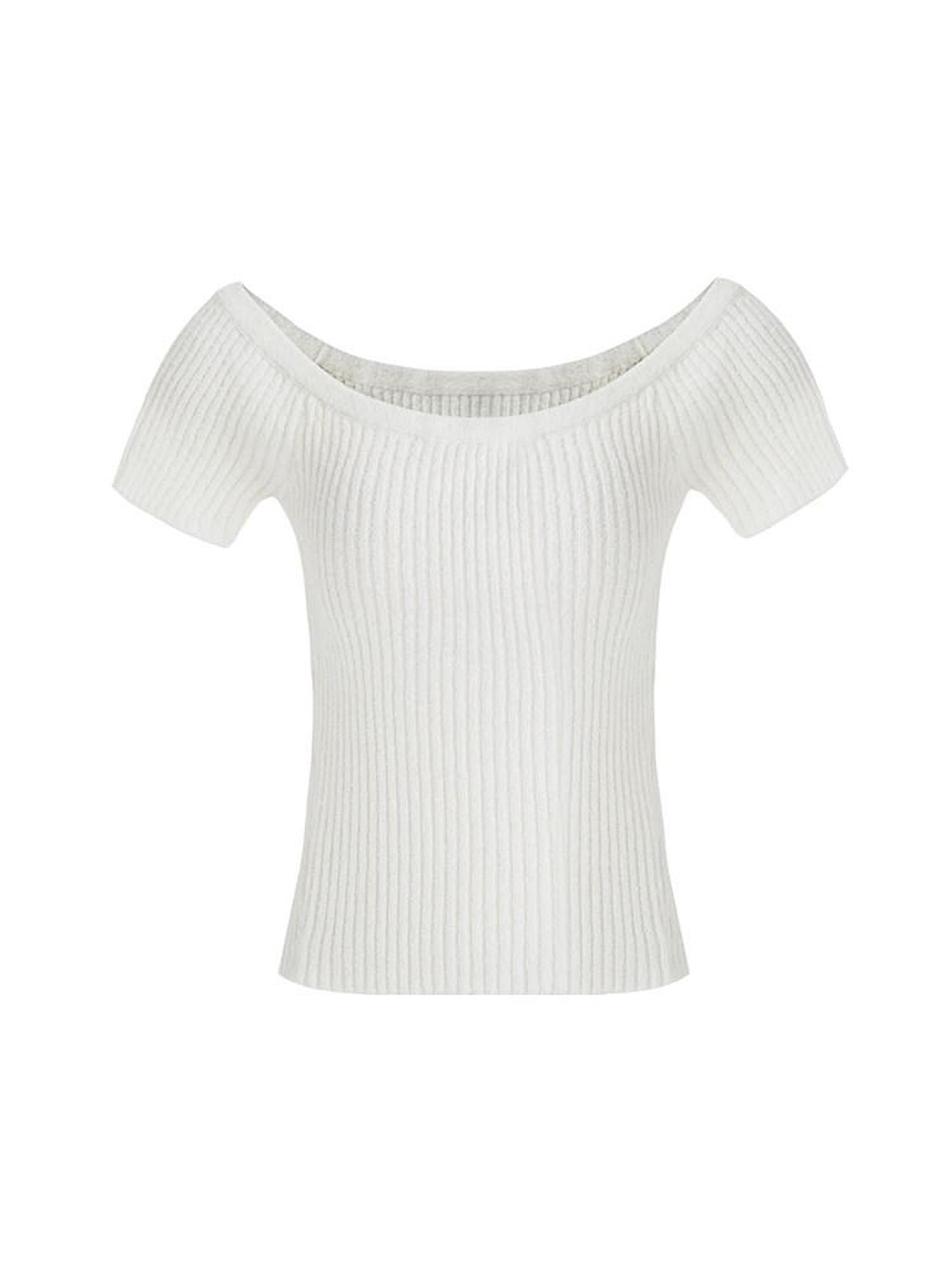 unspoken Minimalist Slim Fit Cotton Short Sleeve Women Off Shoulder Crop Tops