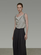 unspoken Plaid Pleated Loose Fit Office Wear Womens Polyester Blend Camisoles
