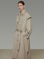 unspoken Minimalist Longline Single Breasted Loose Fit Women Beige Trench Coats