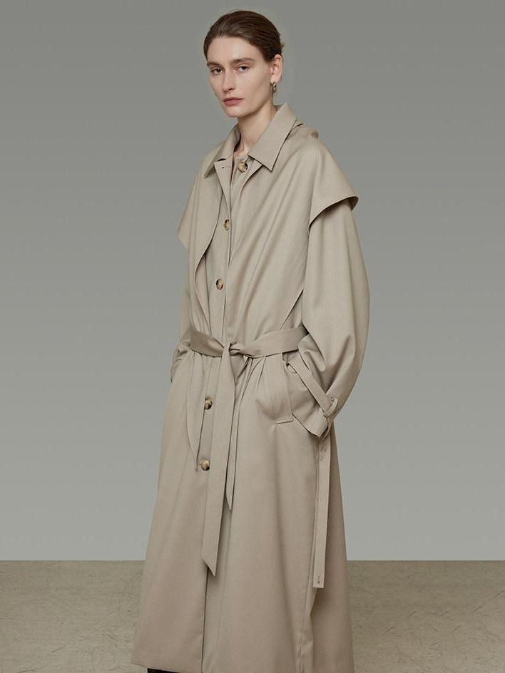 unspoken Minimalist Longline Single Breasted Loose Fit Women Beige Trench Coats