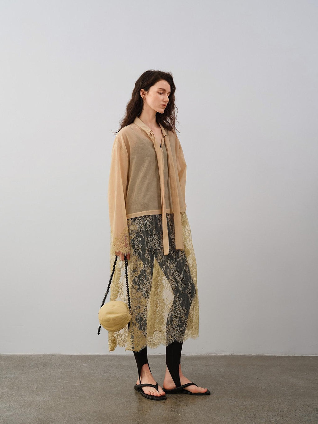 audreyyang Cotton Blend Lace Patchwork Relaxed Fit Long Sleeve Casual Women Midi Dresses