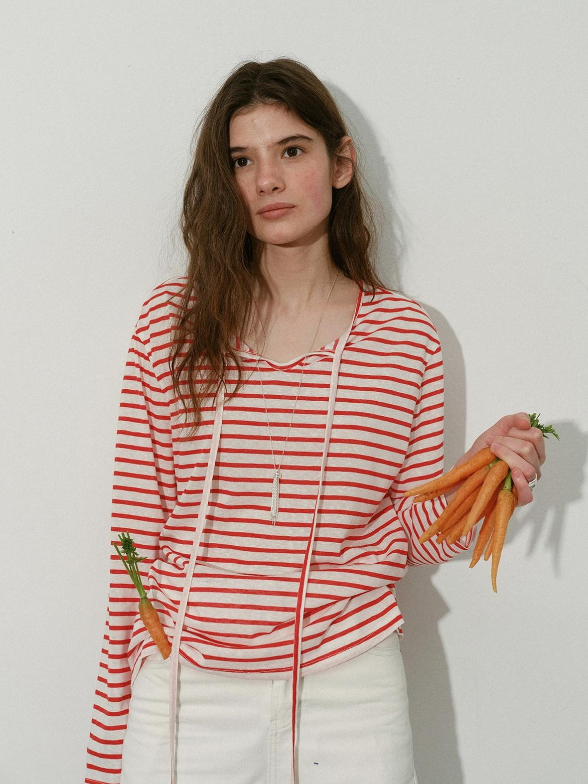 Lofi choose Soft Knit Loose Fit Commuter Women Red White Striped Long Sleeve T-Shirts