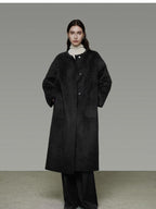 unspoken Heavyweight Lambswool Blend Minimal Commuter Loose Longline Black Wool Coats