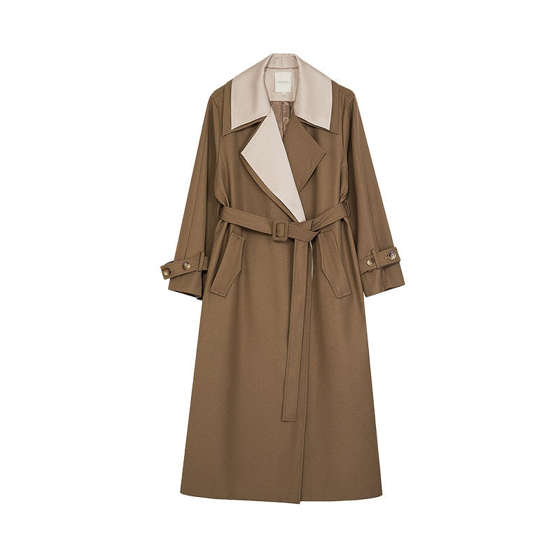 unspoken Colorblock Relaxed Minimalist Notched Lapel Women Office Outerwear Long Coats
