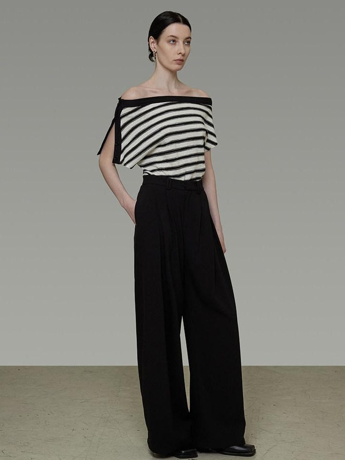 unspoken Soft Cotton Knit Striped Loose Minimalist Women Bardot Off Shoulder Crop Tops