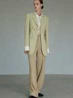 unspoken Streamlined Slim Fit Sage Green Notch Lapel Single Breasted Office Women Blazers