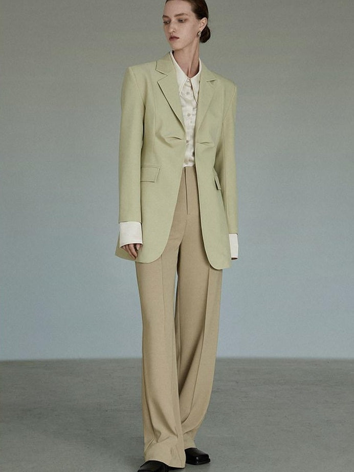 unspoken Streamlined Slim Fit Sage Green Notch Lapel Single Breasted Office Women Blazers