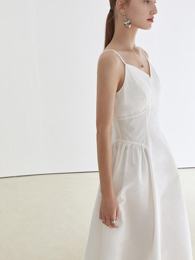 fano 100 Percent Cotton Minimalist Commuter Loose Waist V-neck Camisole Maxi Dresses