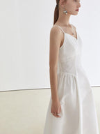 fano 100 Percent Cotton Minimalist Commuter Loose Waist V-neck Camisole Maxi Dresses