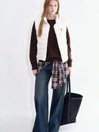 fano 90% White Duck Down Sleeveless Straight Stand Collar Zipper Beige Down Jackets