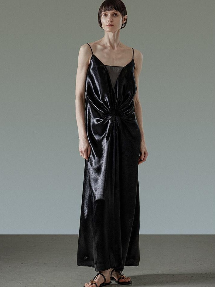 unspoken Satin Minimal V-neck Camisole Natural Waist City Commuter Women Maxi Dresses