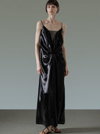 unspoken Satin Minimal V-neck Camisole Natural Waist City Commuter Women Maxi Dresses