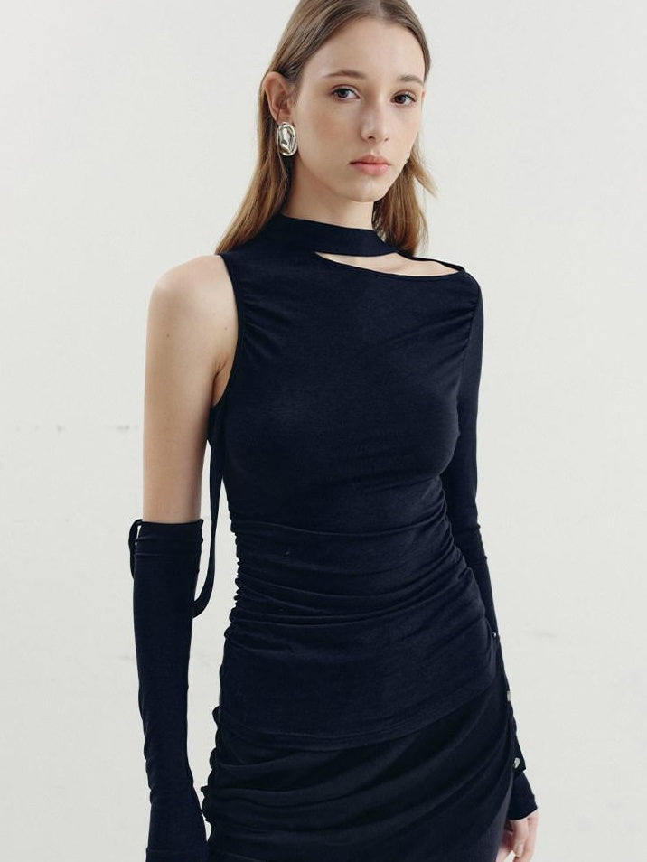 someone sometimes Viscose Cotton Blend Cutout Slim Fit Casual Women Asymmetric Neck Knit Sweaters