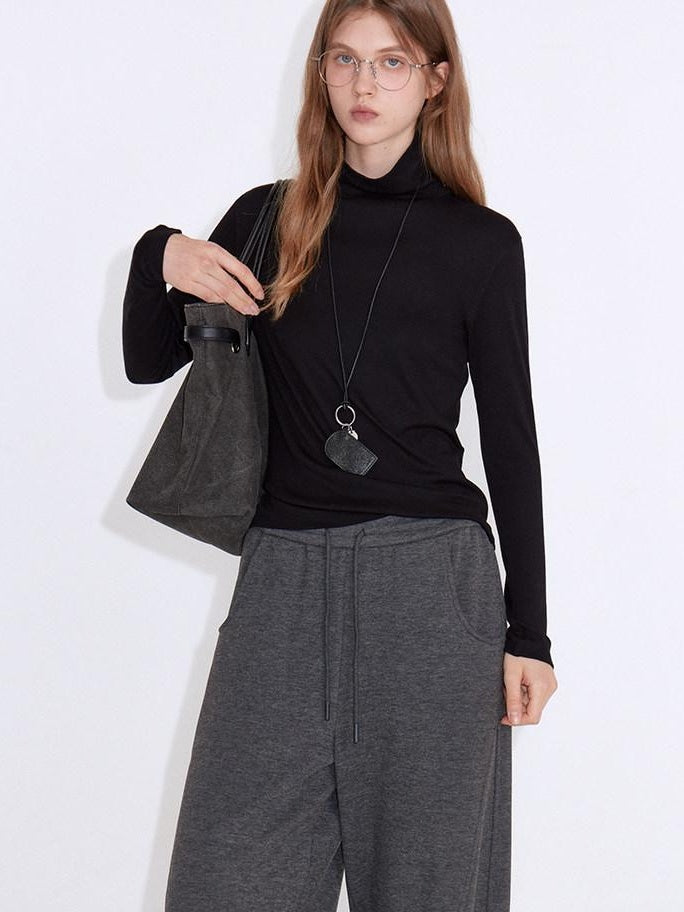 fano Soft Stretch Knit Natural Waist Straight Leg Casual Women Dark Gray Sweatpants