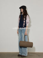 Lofi choose Cozy Colorblock Argyle Loose Fit Commuter Round Neck Women Navy Sweaters
