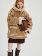 fano Warm Wool Blend Hooded Loose Patchwork Womens Commuter Long Coats