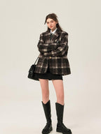 ikyou Minimalist Commuter Straight Fit Blazer Lapel Striped Flocked Office Wool Coats