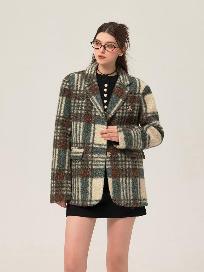 ikyou Minimalist Commuter Straight Fit Blazer Lapel Striped Flocked Office Wool Coats