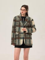 ikyou Minimalist Commuter Straight Fit Blazer Lapel Striped Flocked Office Wool Coats