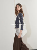 Lofi choose Two Tone Button Front Loose Fit Commuter Round Neck Women Knitwear Cardigans