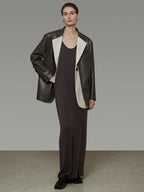 unspoken Soft Viscose Blazer Collar Relaxed Fit Commuter Women Brown Leather Jackets