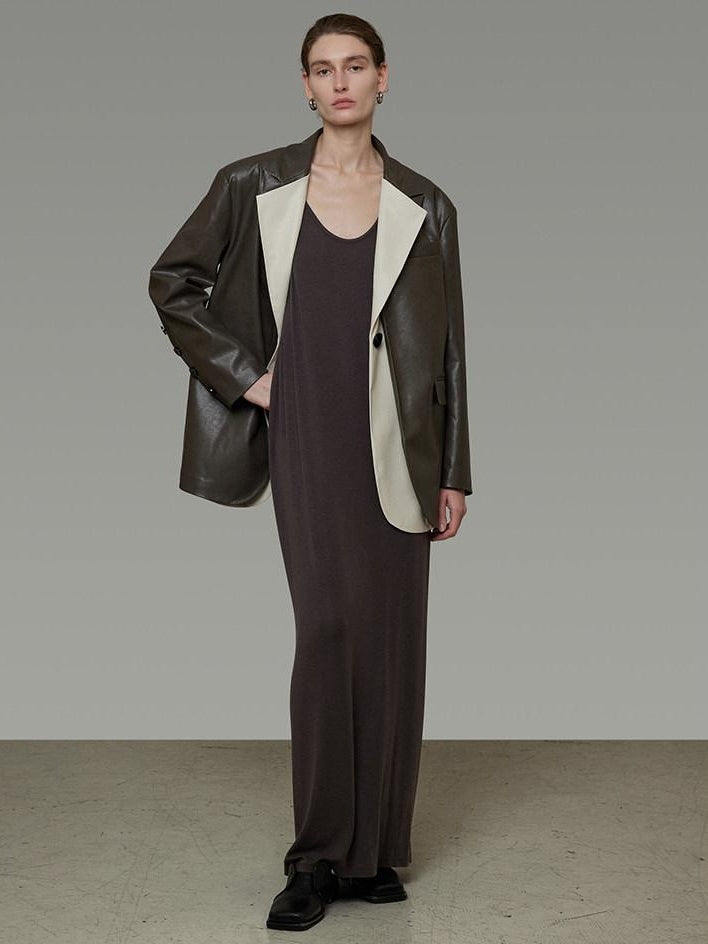 unspoken Soft Viscose Blazer Collar Relaxed Fit Commuter Women Brown Leather Jackets